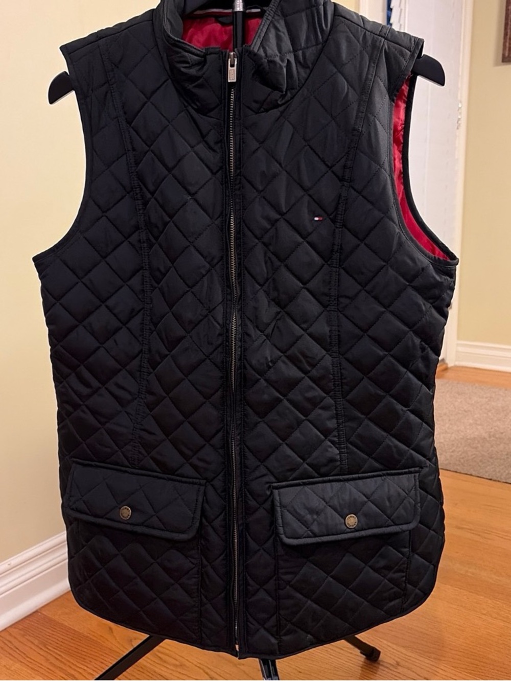 Tommy Hilfiger Black Quilted Vest with Red Lining